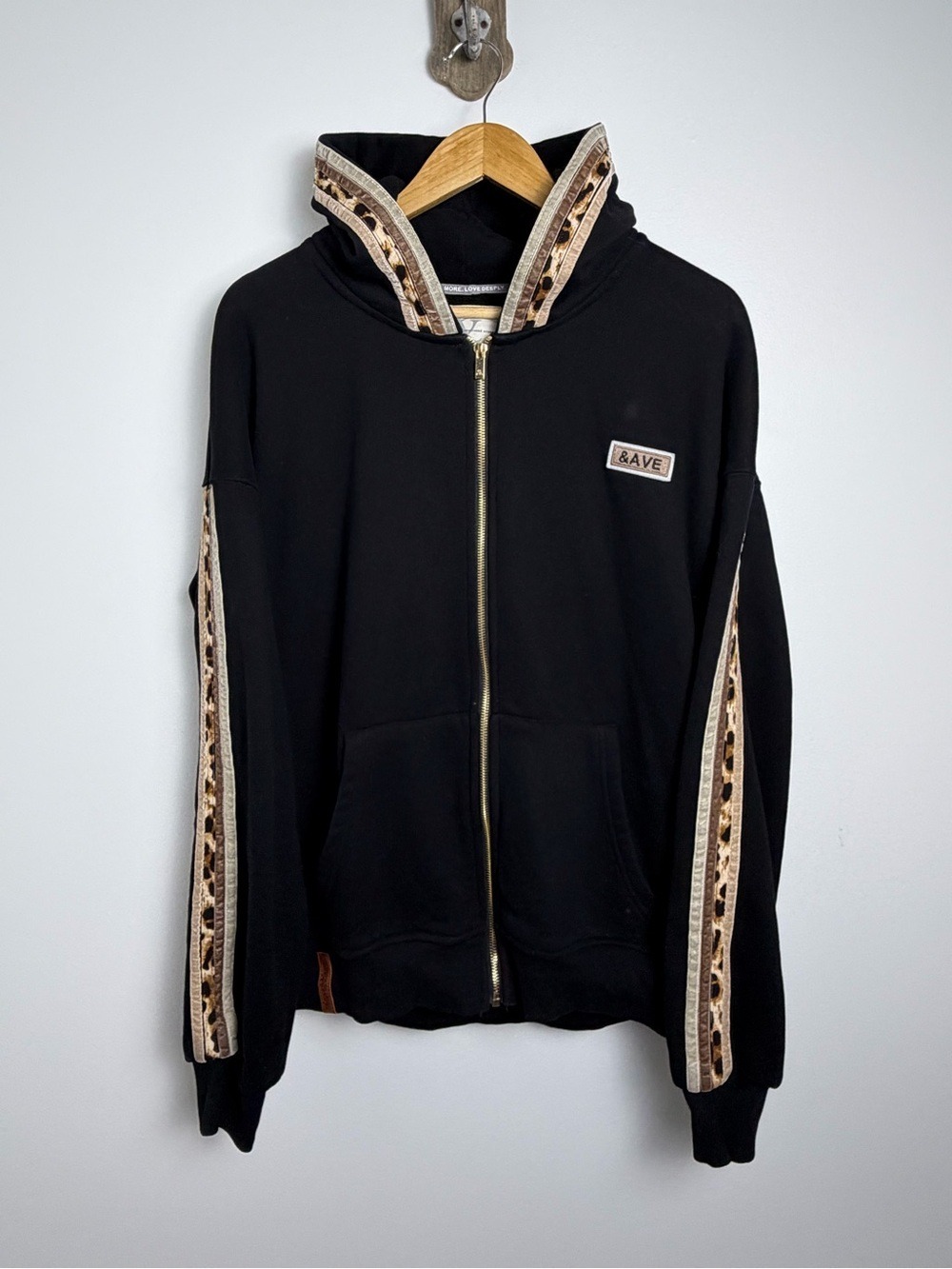 Ampersand Avenue Fearless & Free Leopard Velvet Track Hoodie L